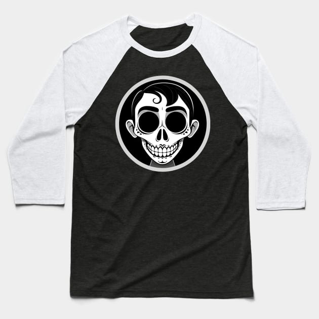 Movie Skull Icon: Black Circle Vector Cartoon Baseball T-Shirt by MemoraPrint